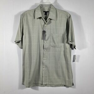 Van Heusen Studio Mens Large Sage Green Textured Bamboo Blend Button Down Shirt